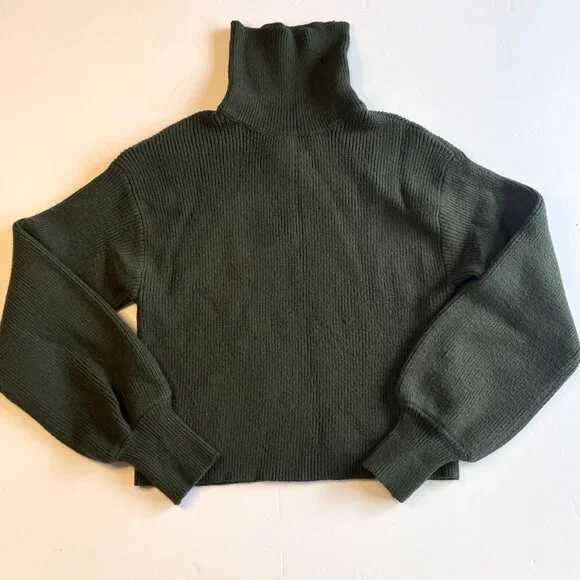 Francesca's Mi Ami Avery Balloon Sleeve Turtleneck Sweater - Olive Green, Large - Picture 2 of 12